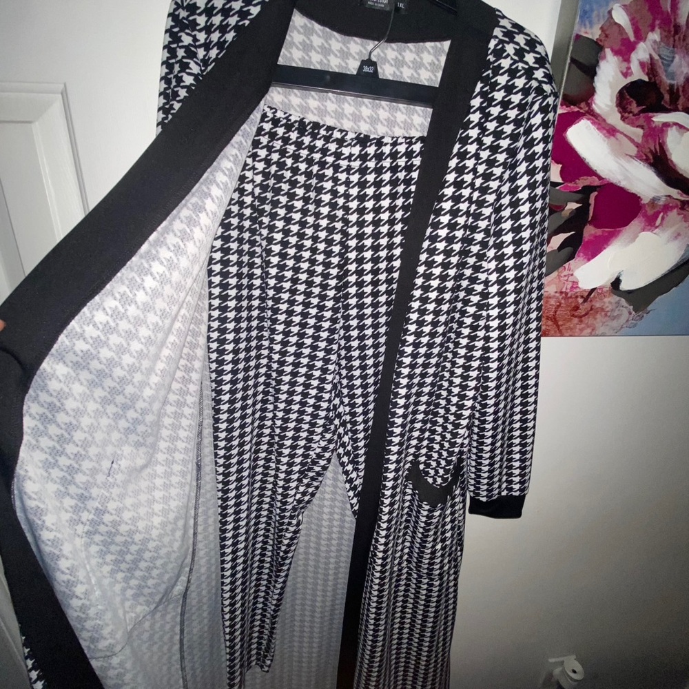 Shein Curve Houndstooth Print Open Front Coat & S… - image 2